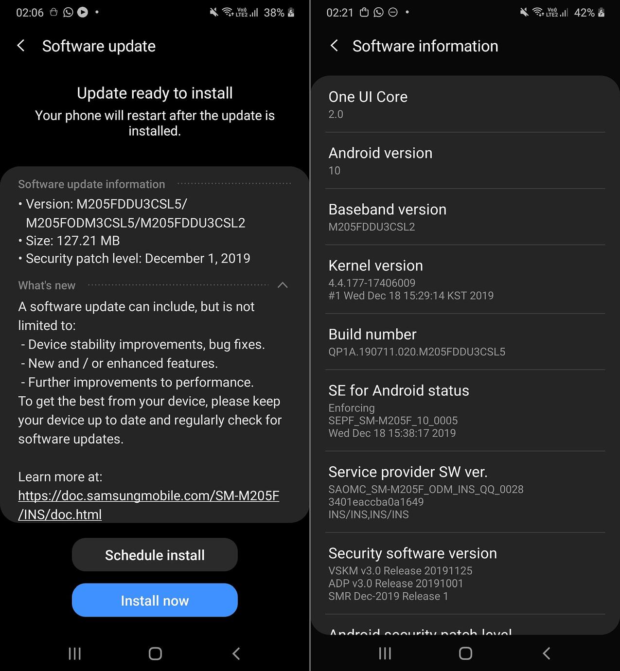 Samsung Galaxy M20 latest Android 10 update