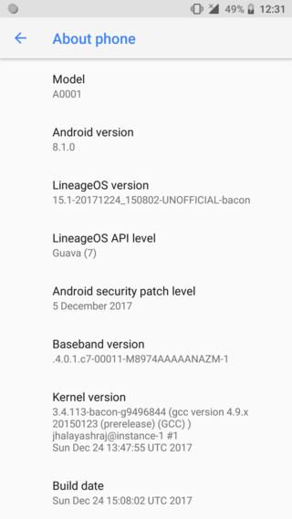 LineageOS 15.1 on OnePlus One