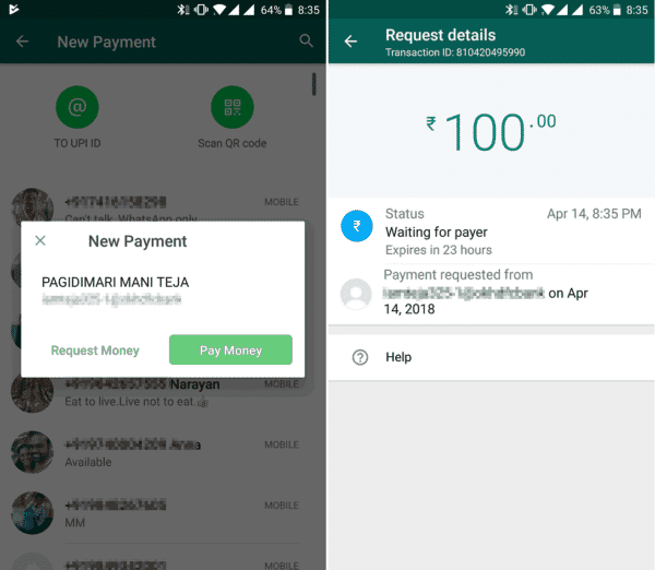 Whatsapp request payment