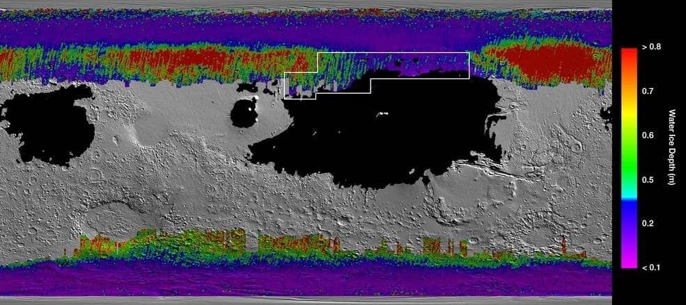 water ice map on Mars