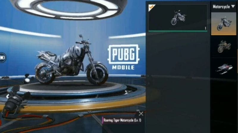 PUBG mobile Roaring Tiger Skin for a bike