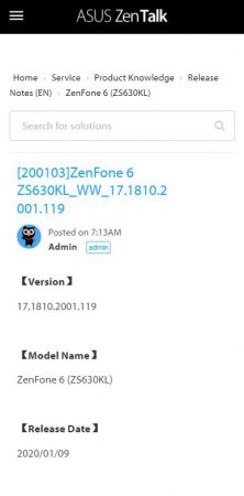 Asus Zenfone 6 January Security Patch