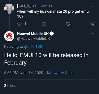 EMUI 10 update for Huawei Mate 20 Pro in the UK