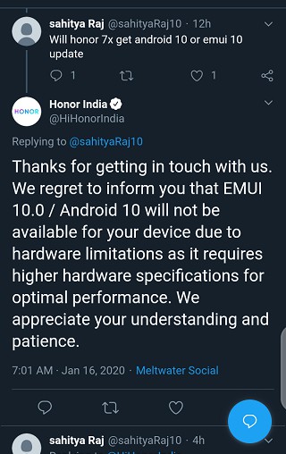 Honor 7X EMUI 10 update