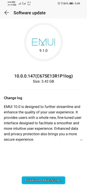 Screenshot of the latest Honor 8X update