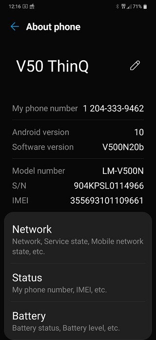 LG V50 ThinQ (Android 10 update in Korea)