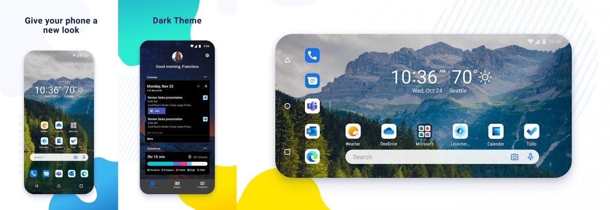 Microsoft Launcher 6.0 new UI, dark theme, landscape mode