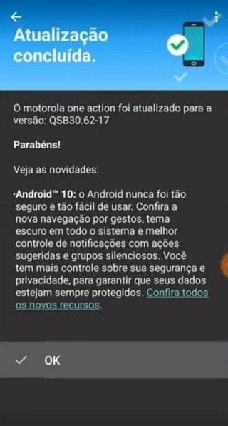 Moto One Action Android 10 update