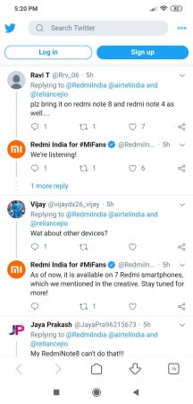 Redmi Note 8 request from user for wi-fi calling