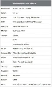 Samsung Galaxy Book Flex alpha specs