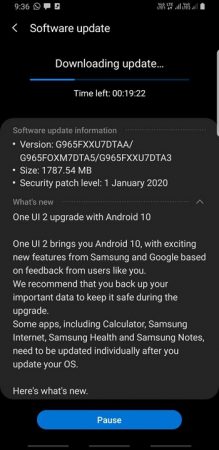 Samsung Galaxy S9 android 10 India