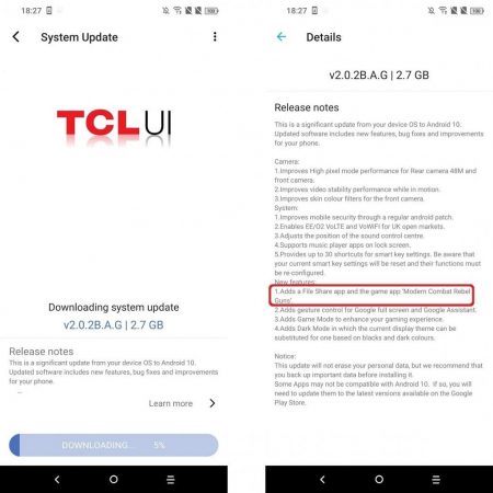 TCL Plex Android 10 Update