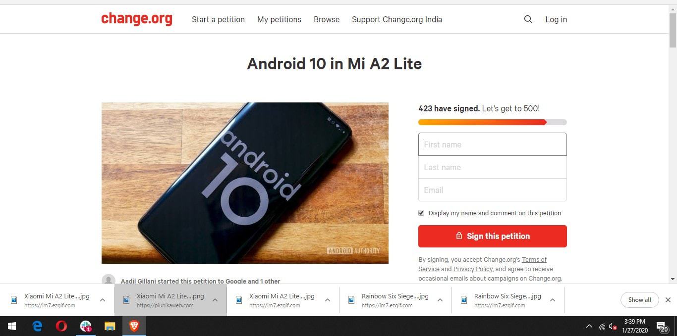 Xiaomi Mi A2 Lite android 10 petition