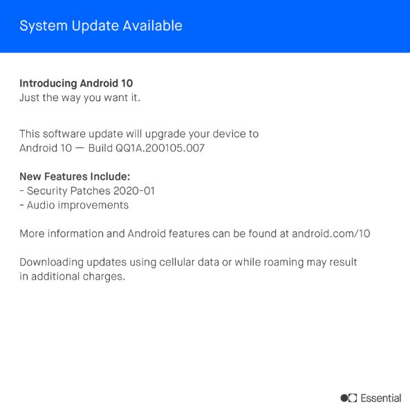 Essential Phone January 2020 security update
