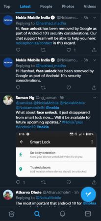 Nokia responding on trusted face unlock missing