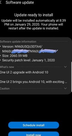 samsung galaxy note 9 Android 10 One UI 2.0