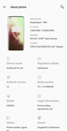 OnePlus 8 Pro specs sheet