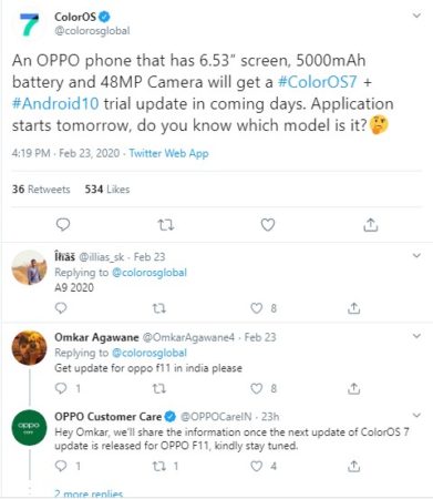 Oppo A9 Coloros 7 trial version