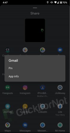 Android 11 Pin app in share menu