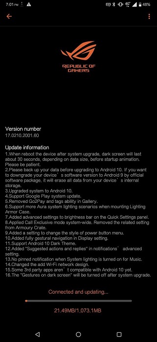 Asus Rog Phone 2 Android 10 stable update