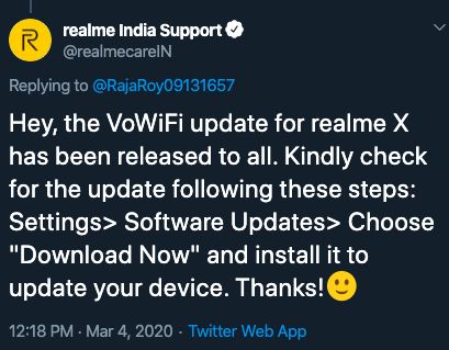 Realme X VoWiFi