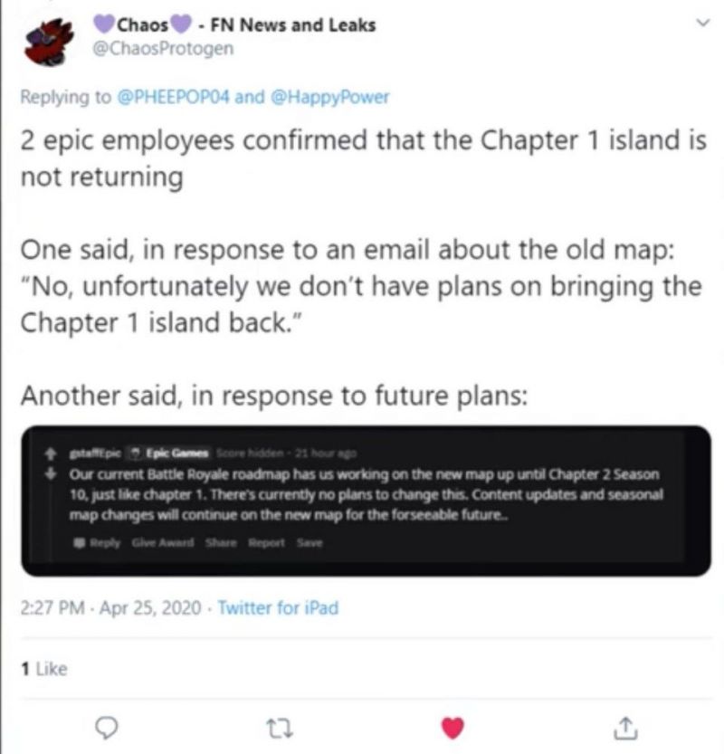 Tweet indicating the return of old map which was now found to be fake