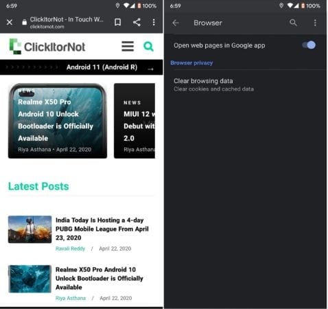 ClickItorNot Google App in-app browser
