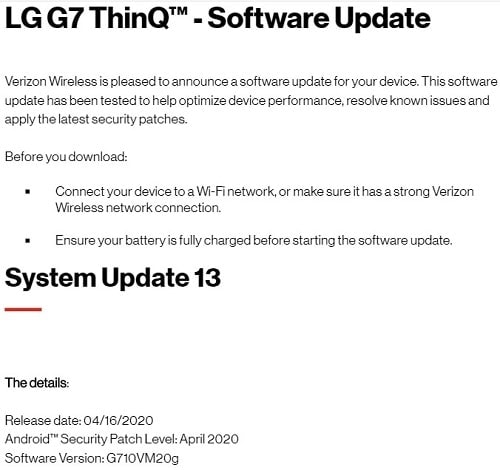 LG G7 ThinQ Android 10 Update