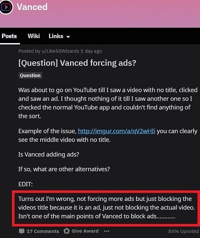 YouTube Vanced showing ads