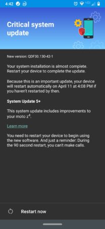 critical system update of Moto Z4