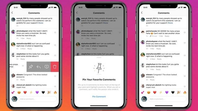 Pin comments feature on Instagram