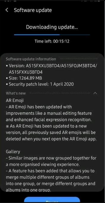 galaxy a51 one-ui 2.1 update with april patch