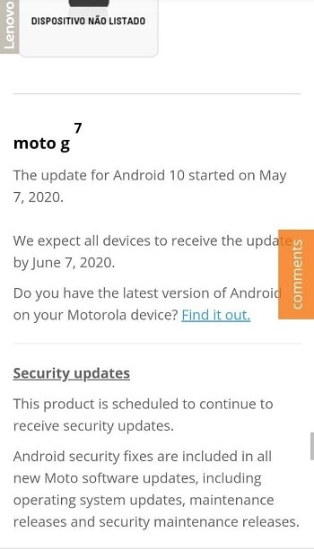 Moto G7 Android 10 update