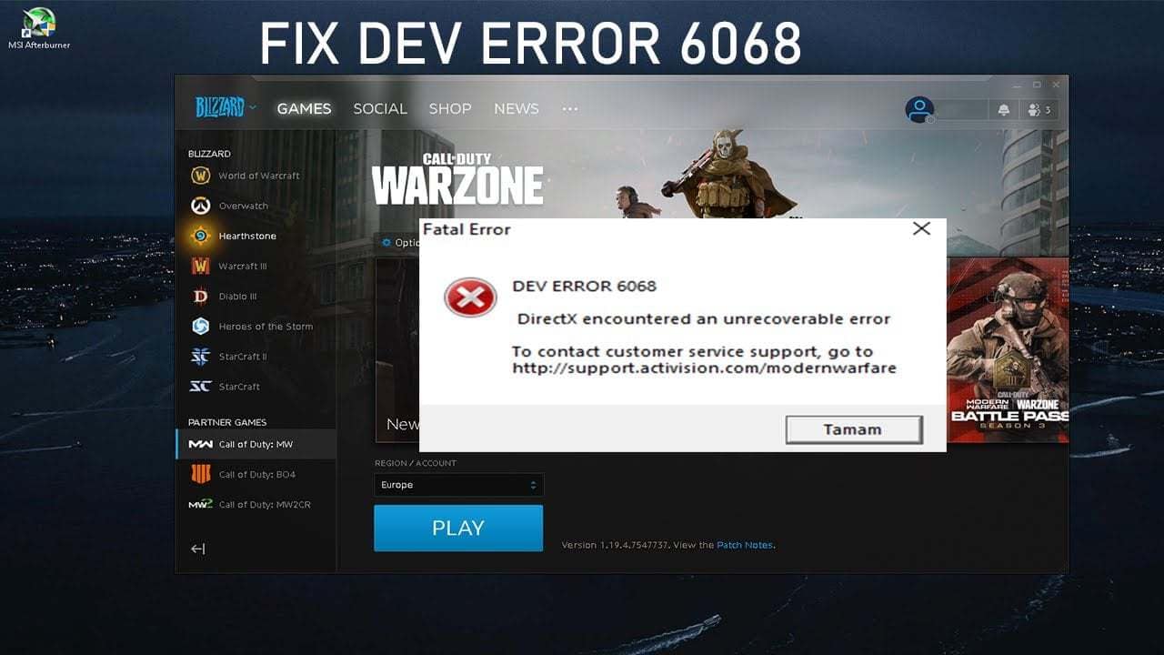 Fix Dev Error 6068 on COD